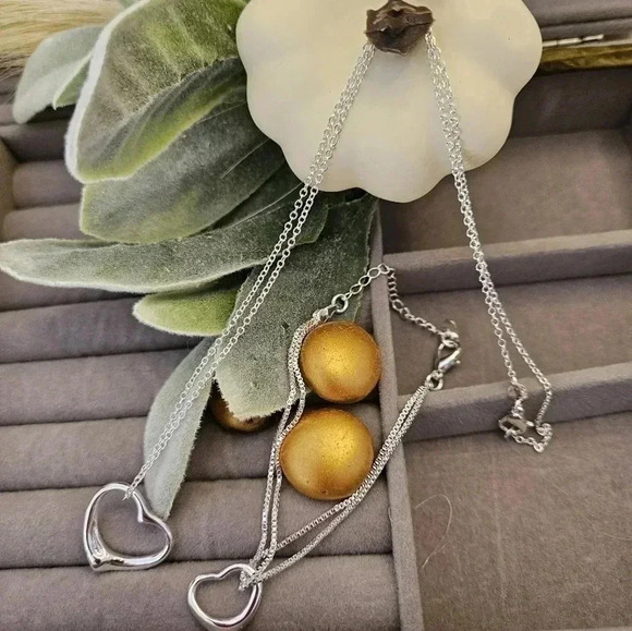 2 PC 925 sterling silver snake bracelet with heart. Necklace with heart pendant - Picture 3 of 4